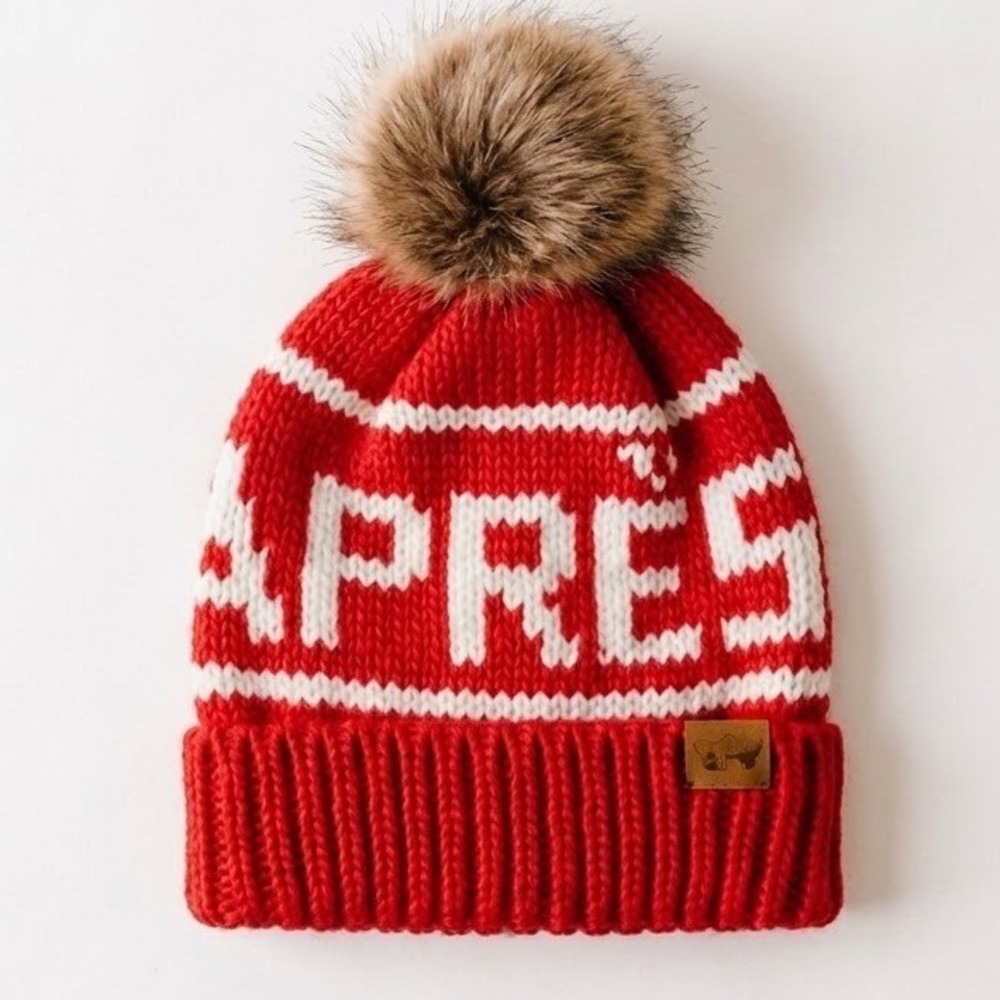 Panache Apparel Co Apres Pom Beanie Adult OS Red White Ski Gorpcore